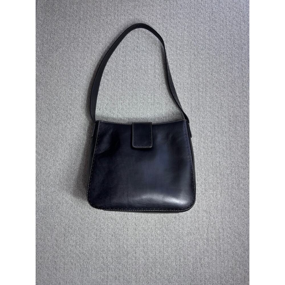 Vintage Fossil Leather Bucket Bag ZB9097 Black Exposed Stitches Tote